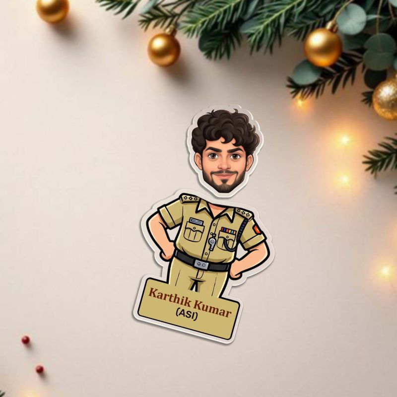 Personalized Police Officer Caricature Desk Stand with Shaking Head for Home Office & Car Dashboard Birthday Gift for Police Officer, Friends, Brother, Husband Solar Powered Moving Head